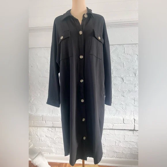 Electric And Rose Hamlin Black Sweatshirt Long Shacket Button Down Jacket NWT - Picture 4 of 12